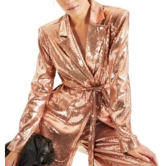 CULPOS X INC Rose Gold Sequin Blazer Jacket - Picture 1 of 6